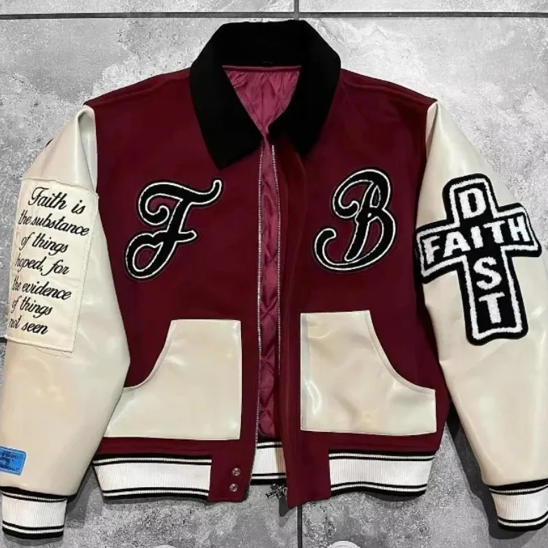 Retro Streetwear "Faith" Colorblock Varsity Jacket