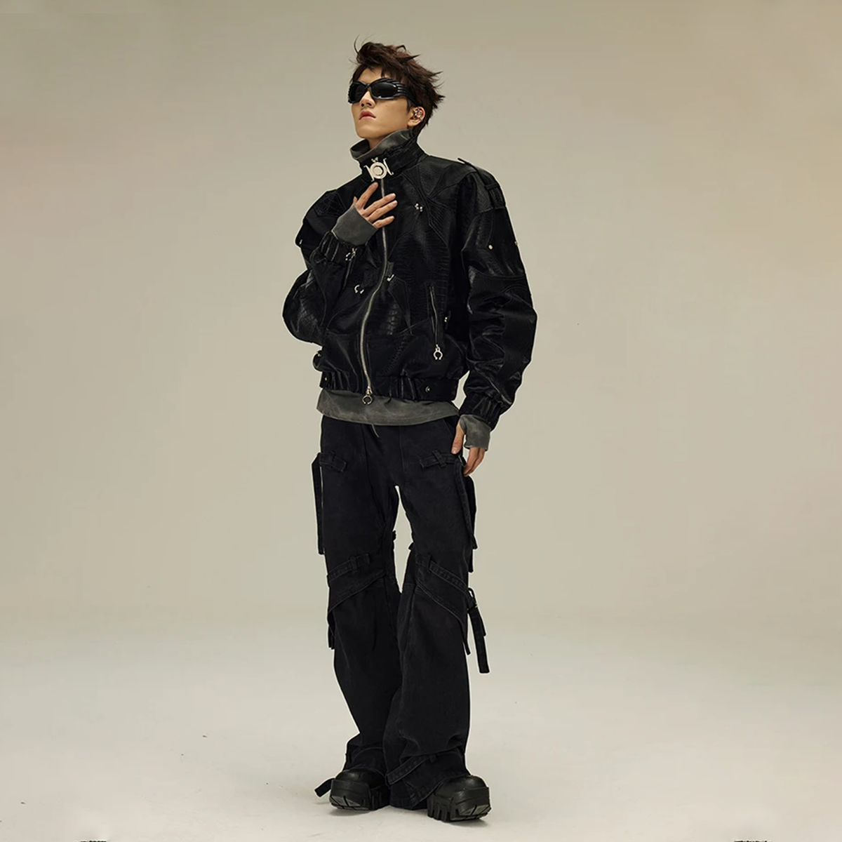 Cyberpunk Crocodile Print Pu Leather Jacket Y2K Streetwear Clothes