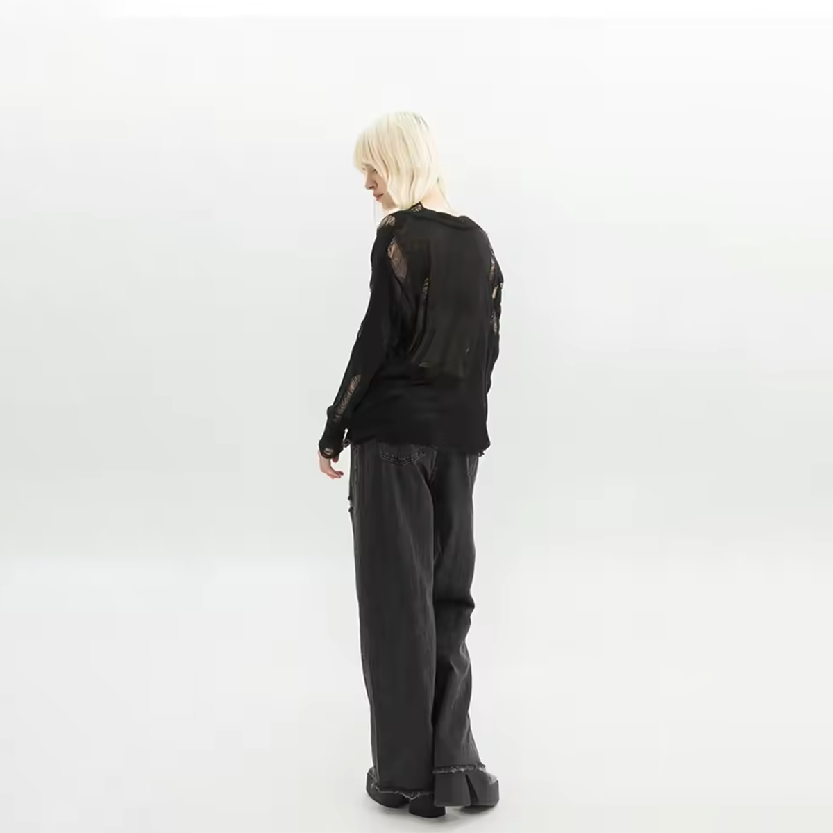 Black Gothic Jeans 90s Aesthetic Y2K Oversize Denim Trousers Vintage Emo 2000s Trashy Jean Pants
