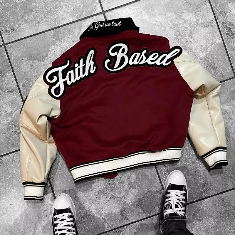 Retro Streetwear "Faith" Colorblock Varsity Jacket