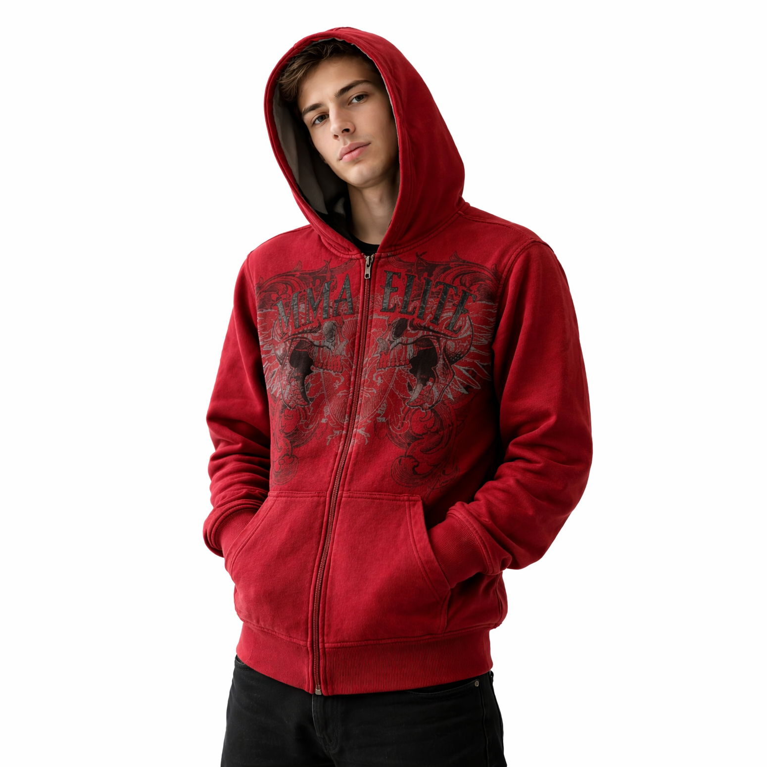 Vintage Popular New Letter Embroidery StitchingY2K Grunge MMA Elite Graphic Zip-Up Hoodie