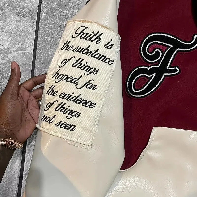 Retro Streetwear "Faith" Colorblock Varsity Jacket