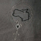 3 Pieces of Retro Gothic Bead Black Y2K Punk Rock Heart Necklace