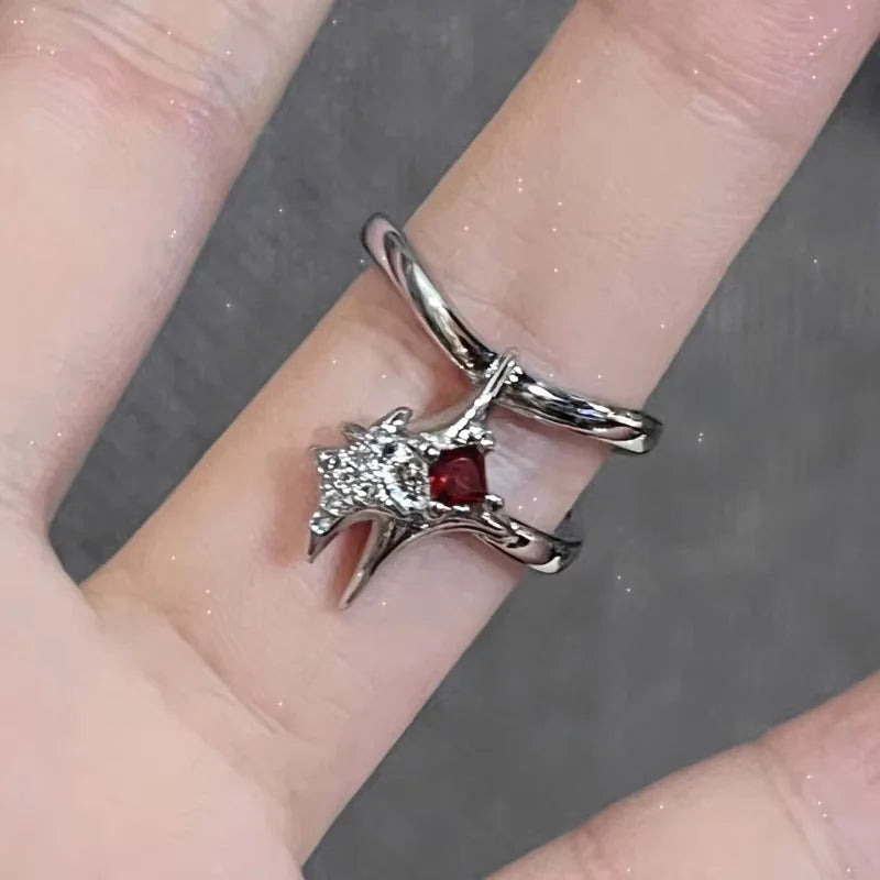 Y2K Style Irregular Star Crystal & Pearl Ring Set: Adjustable Open-Cuff Stackable Rings