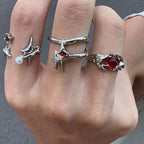 Y2K Style Irregular Star Crystal & Pearl Ring Set: Adjustable Open-Cuff Stackable Rings