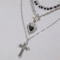 3 Pieces of Retro Gothic Bead Black Y2K Punk Rock Heart Necklace