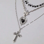 3 Pieces of Retro Gothic Bead Black Y2K Punk Rock Heart Necklace