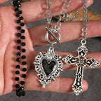 3 Pieces of Retro Gothic Bead Black Y2K Punk Rock Heart Necklace