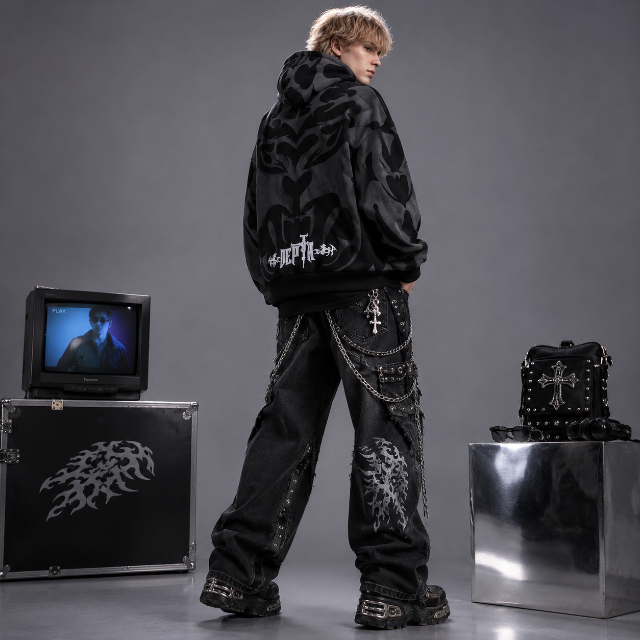 Y2K Opium Core Tribal Tribal Graphic Oversized Heavyweight Zipper Hoodie