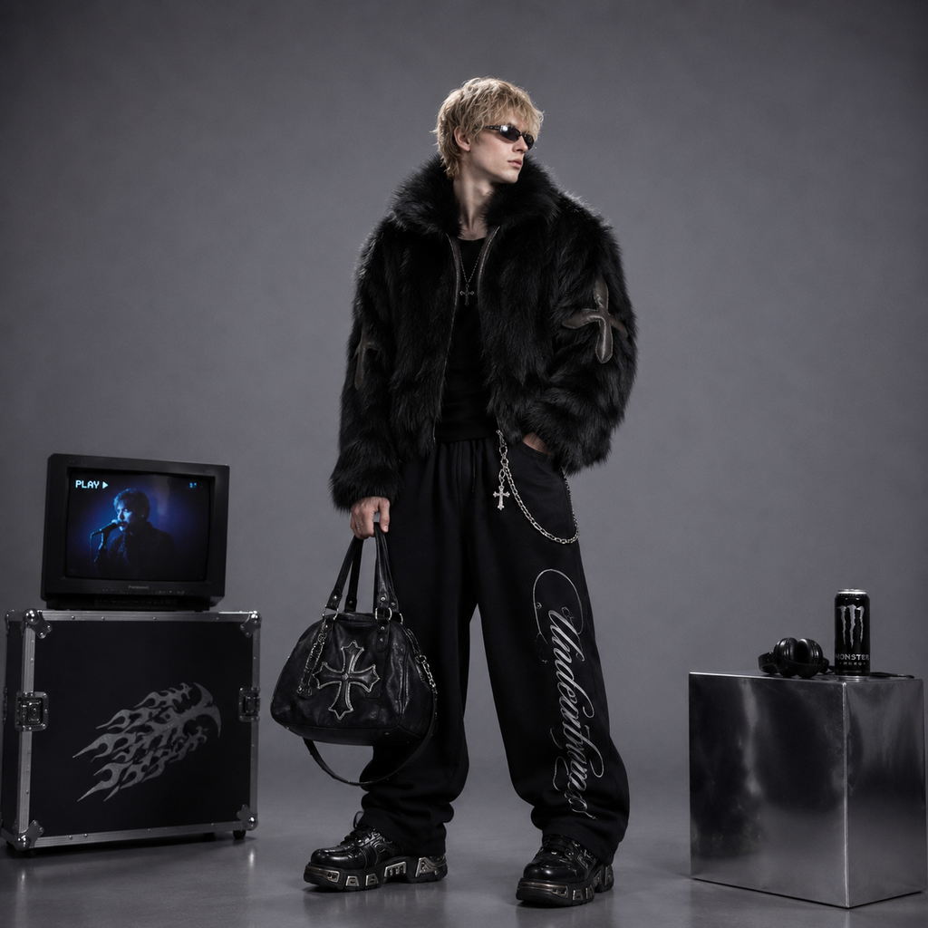 Winter Cotton Jacket Lapel Long Sleeve Patch Cross Short Fur Coat