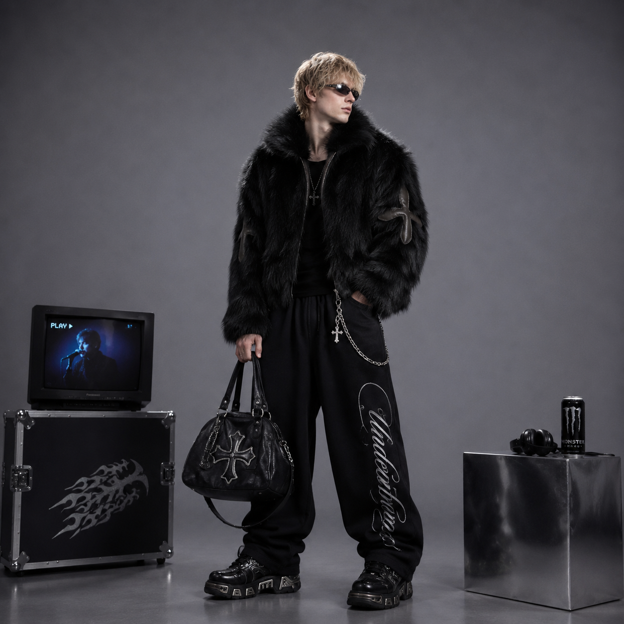 Winter Cotton Jacket Lapel Long Sleeve Patch Cross Short Fur Coat