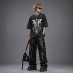 Gothic Opium Fallen Angel Washed Black Oversized Tee