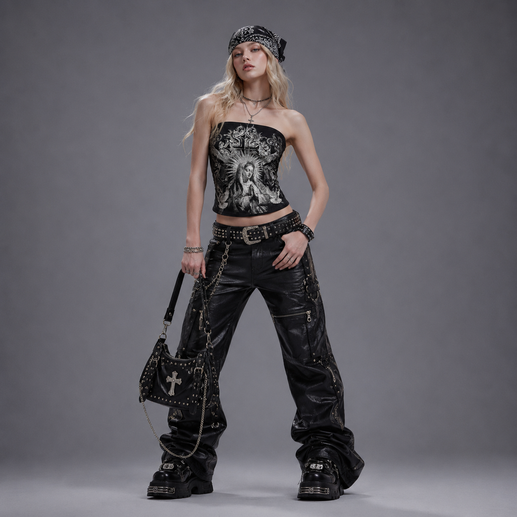 Gothic Y2K Mary Glitter Tube Top