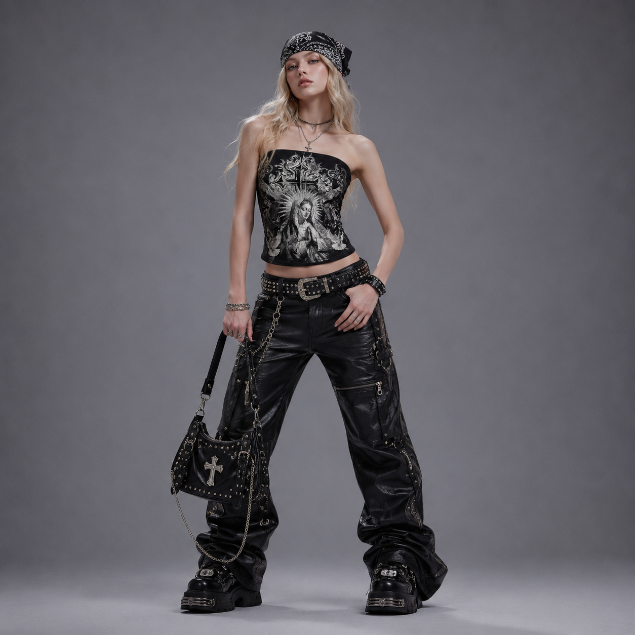 Gothic Y2K Mary Glitter Tube Top