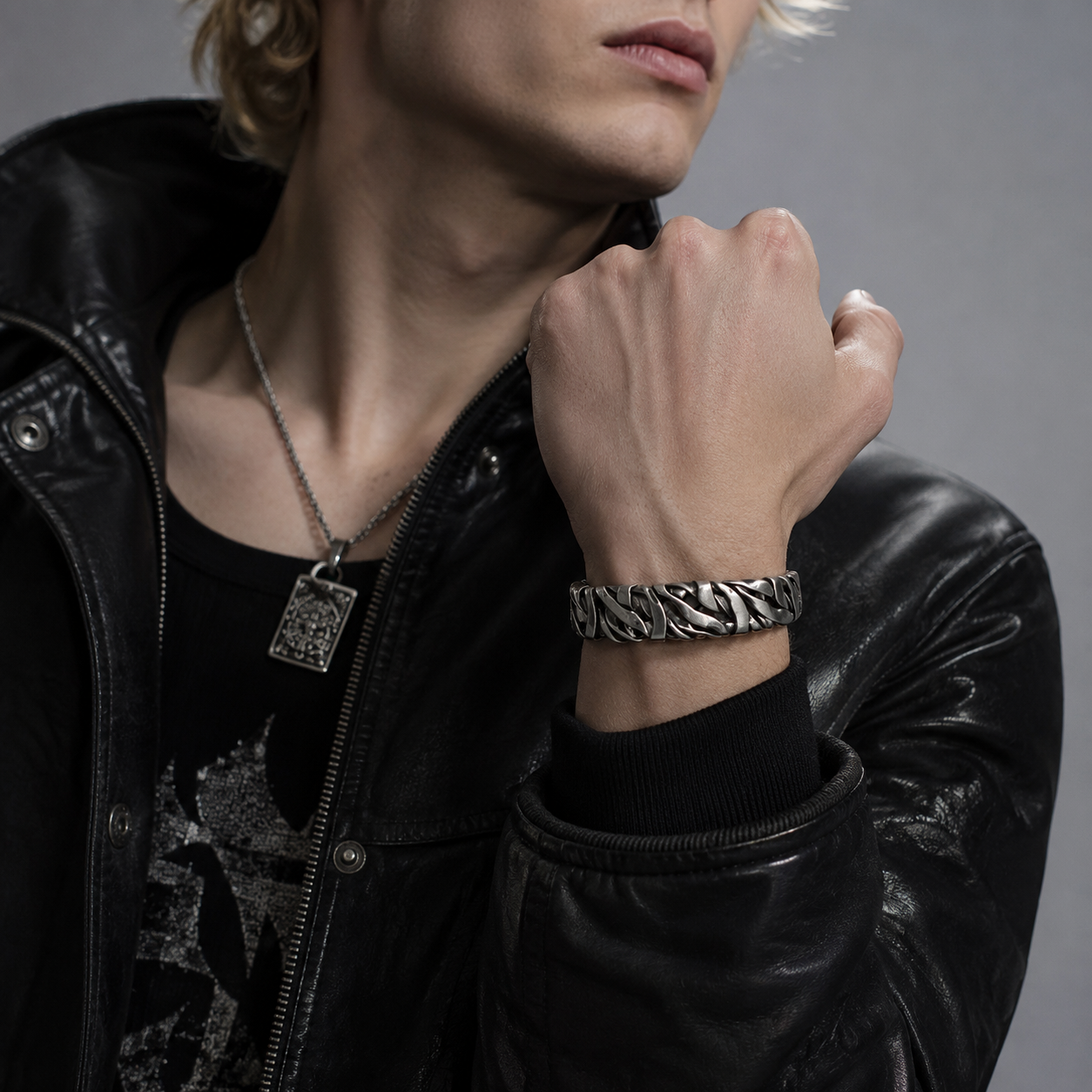 Retro C-shaped Braided Alloy Men Bracelet Silver Color Simple Cuff Bracelet Fashion Jewelry Accessory