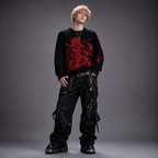 Y2K Streetwear Gothic Grunge Black and Red Graphic Knit Sweater
