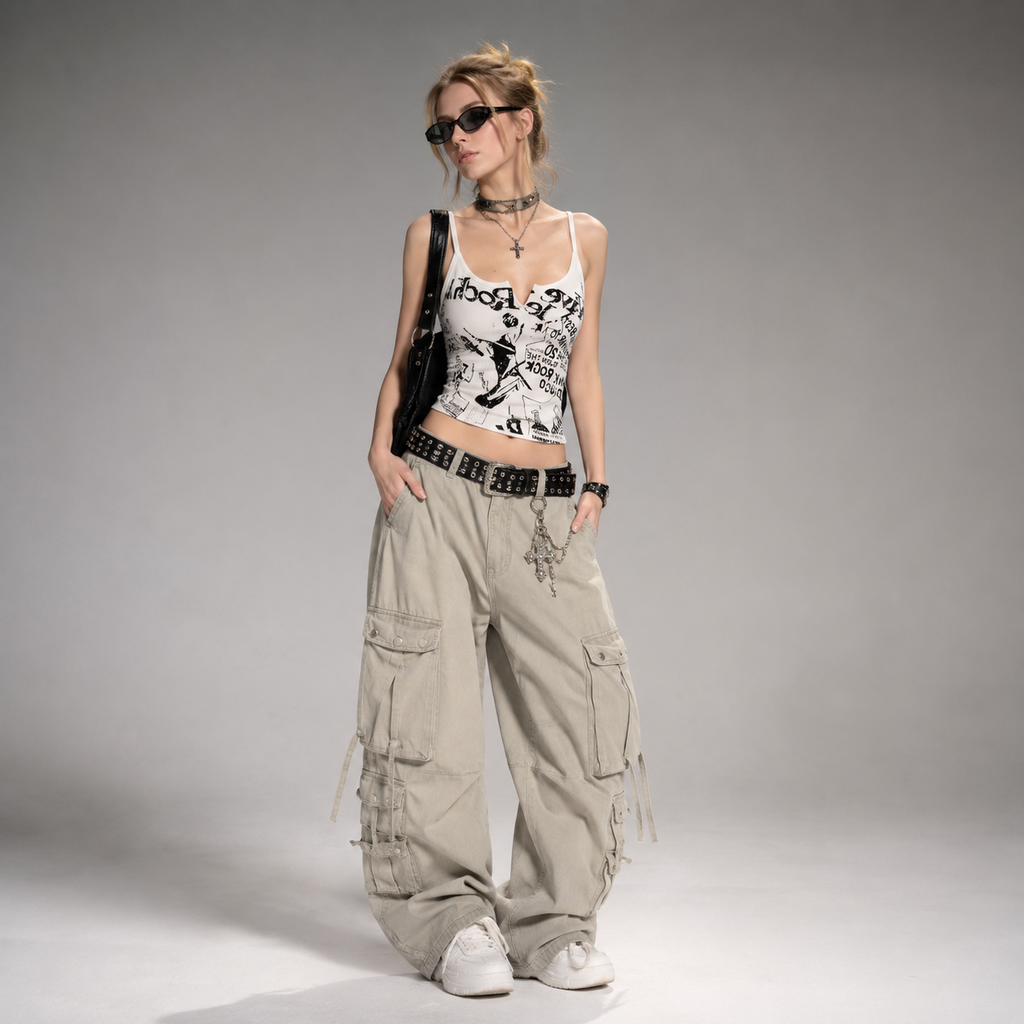Y2K E-Girl Punk Print Sleeveless Ribbed Knit Tank Top