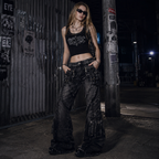 Women's Y2k Baggy Flare Jeans 2000s Style Patchwork Denim Pants