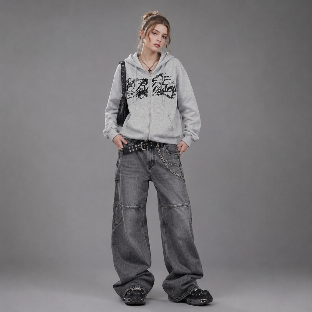 Y2K Harajuku Punk Style Retro American Zipper Hoodie