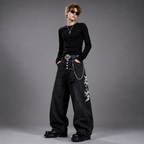 American Retro Street Baggy Wide Leg Jeans Angel Wings Embroidery Denim Pants