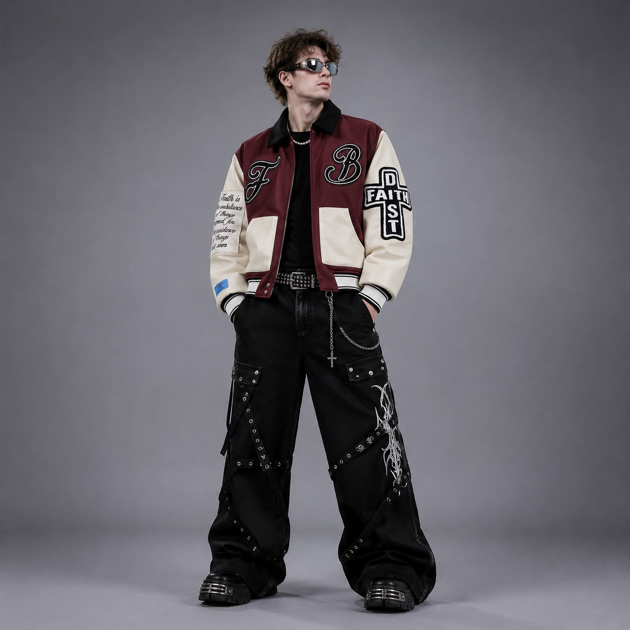 Retro Streetwear "Faith" Colorblock Varsity Jacket