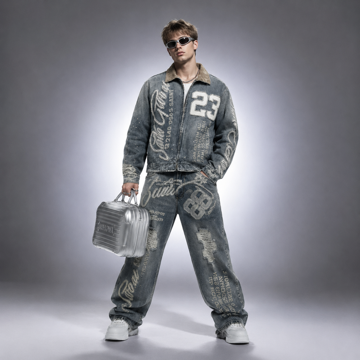 Y2K Archive Distressed Studded Denim Workwear Jacket