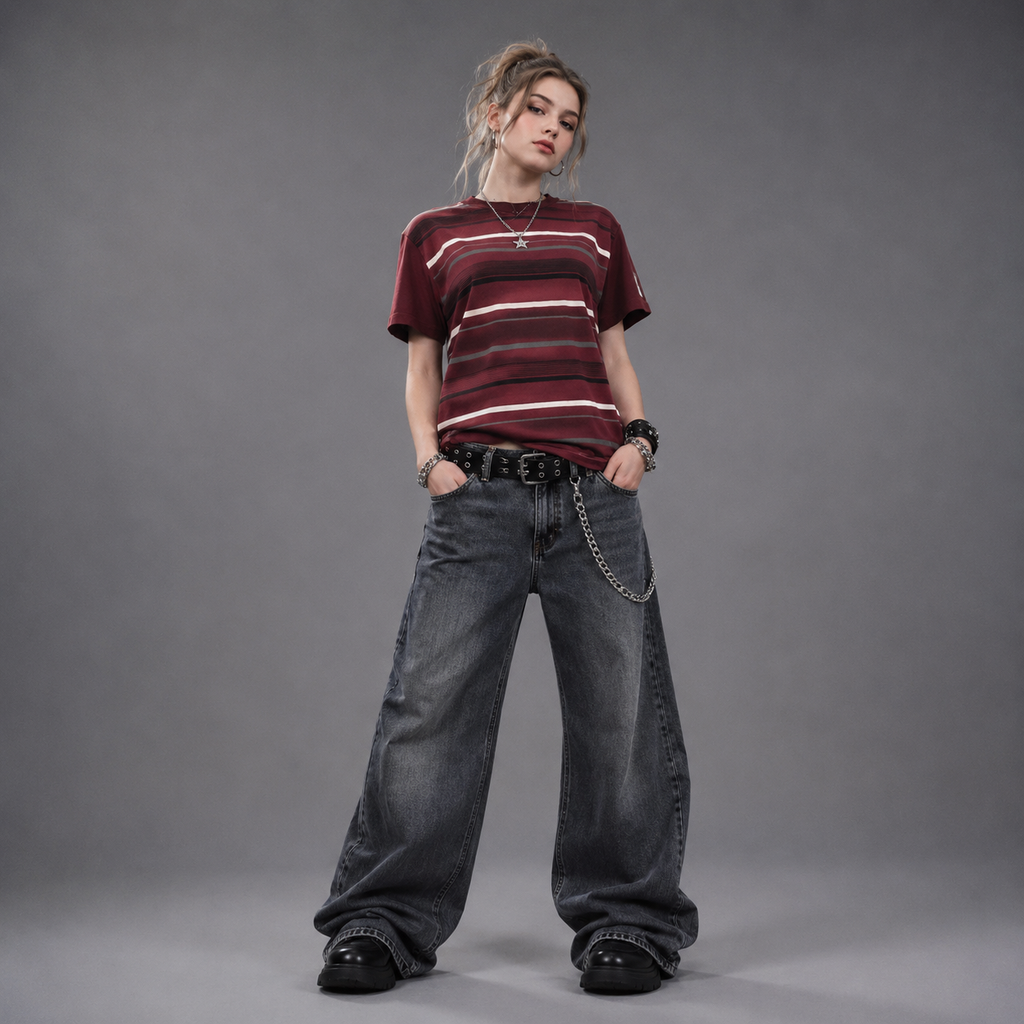 Y2K Aesthetic Fairy Grunge 90s Striped Short Sleeve Pullover Tees