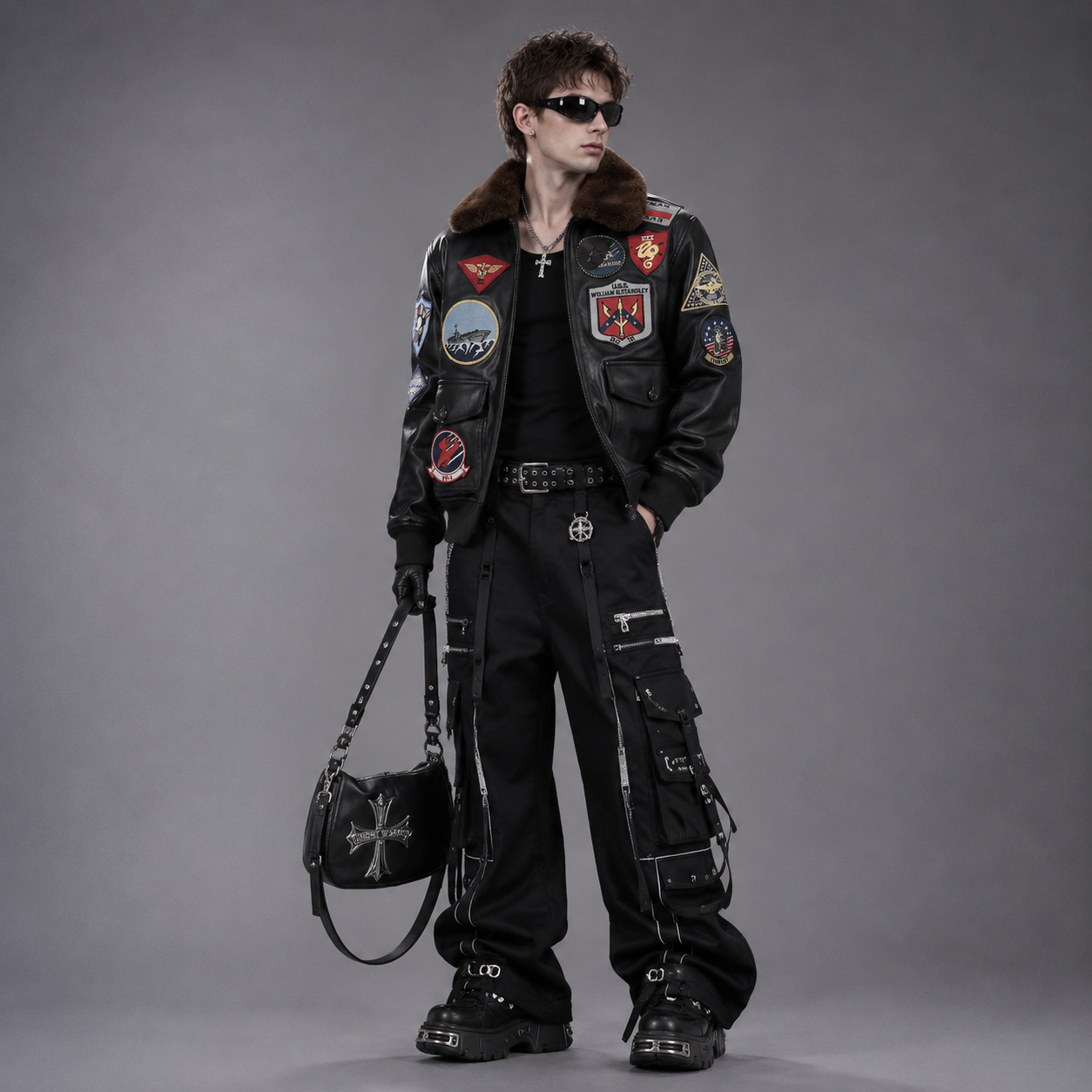 Y2K Vintage Top Gun Aviator Faux Leather Flight Jacket