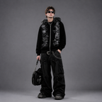 Y2K Fur Cyber Grunge Faux Fur Velour Zip-Up Hoodie