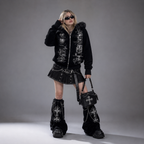 Y2K Fur Cyber Grunge Faux Fur Velour Zip-Up Hoodie
