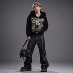 Y2K Fur Vintage Southpole Y2K Black Furry Hooded Zip-Up Hoodie