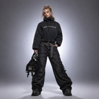 Y2K Cyber Opium Washed Black Hooded Puffer Jacket