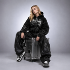 Vintage Washed Black Y2K Cyber Graphic Zip-Up Hoodie