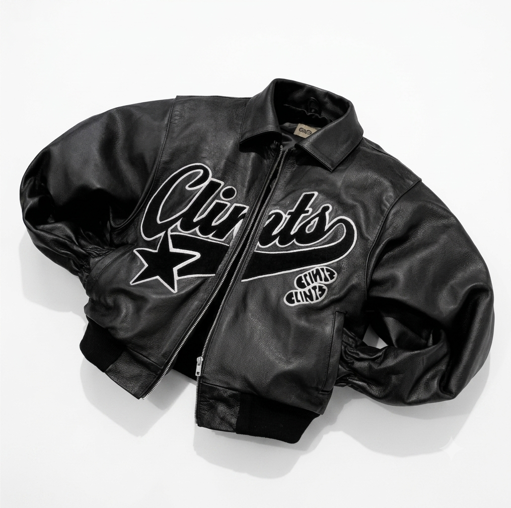 Y2K Streetwear "Clints" Star Faux Leather Bomber Jacket