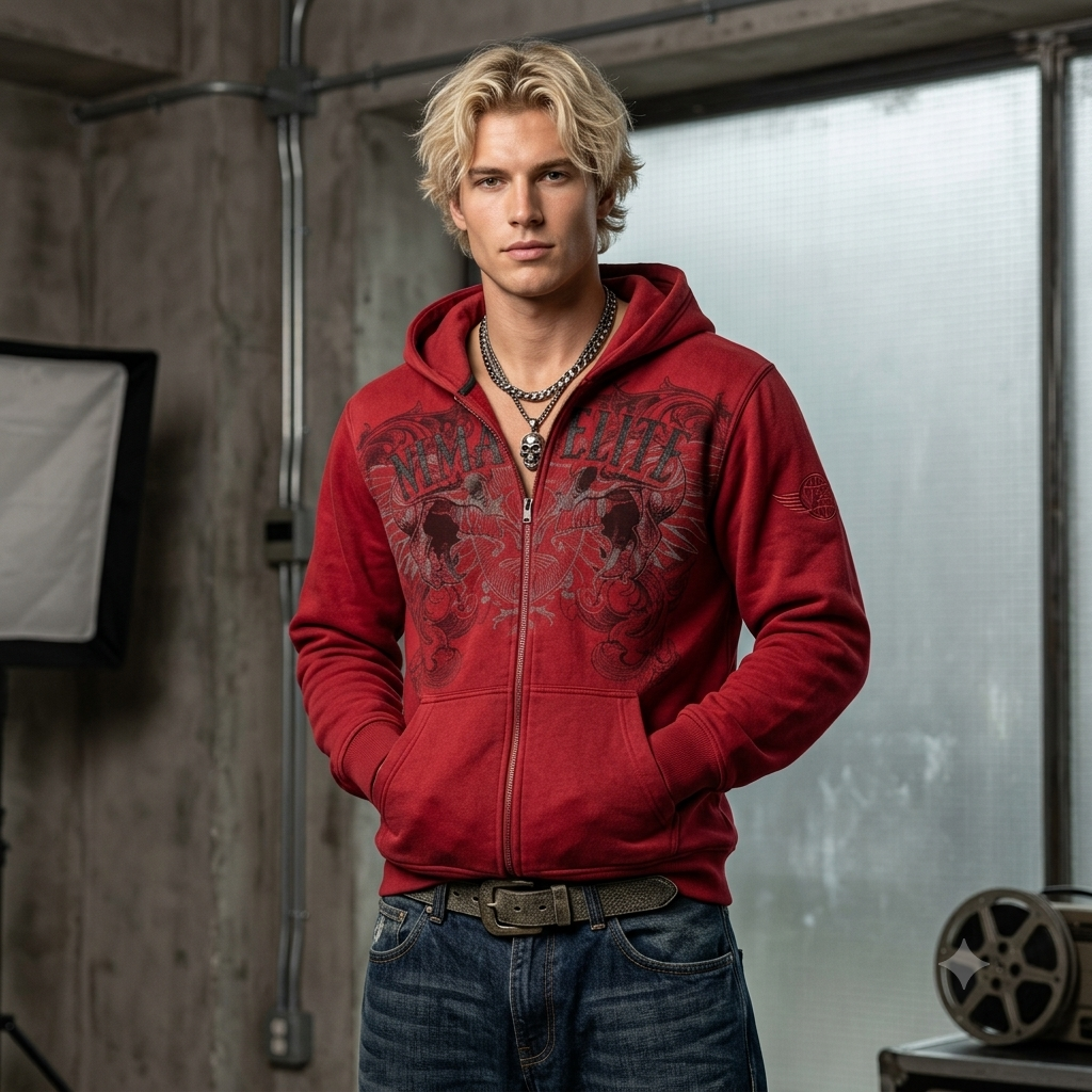 Vintage Popular New Letter Embroidery StitchingY2K Grunge MMA Elite Graphic Zip-Up Hoodie