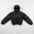 Y2K Cyber Opium Washed Black Hooded Puffer Jacket