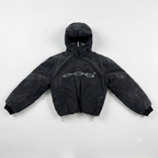 Y2K Cyber Opium Washed Black Hooded Puffer Jacket