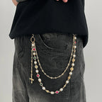 Salircon New Exquisite Luxury Cross Pendant Imitation Pearl Keychain Belt Chain