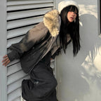 Aesthetic Black Elegant Jacket Woman  Y2k Zip Up Hooded Casual Punk Outfits