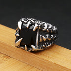 Gothic Vintage Dragon Claw Punk Hip Hop Stainless Steel Black Stone Ring