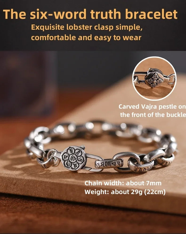 High Quality Silver New Six-Character Mantra Bracelet
