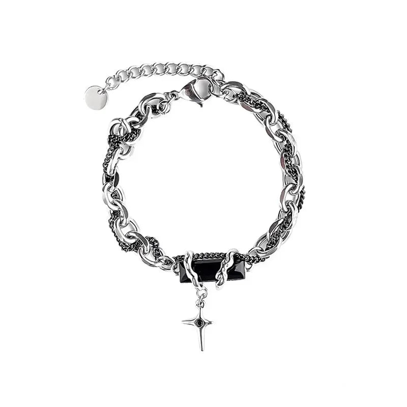 Retro Black Zircon Star Chain Stainless Steel Punk Bracelets Accessories
