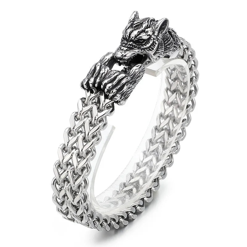 Vintage Charm Viking Wolf Head Bangles Popular Stainless Steel Bracelets