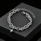 Retro Silver Color  Double-layer Bracelet Hip Hop Punk