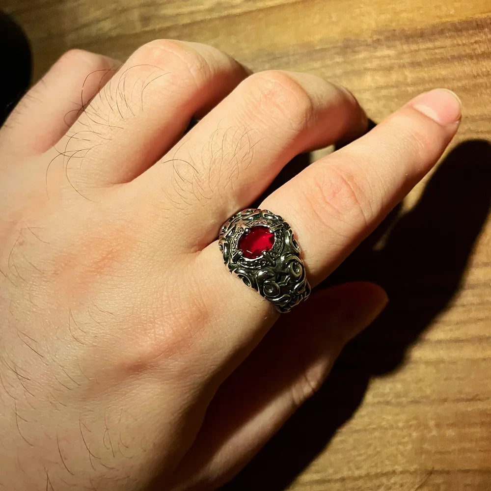 Retro Red Heart Crusades Vine Ring Dark Gothic Vintage Resizable Ring Punk Accessories