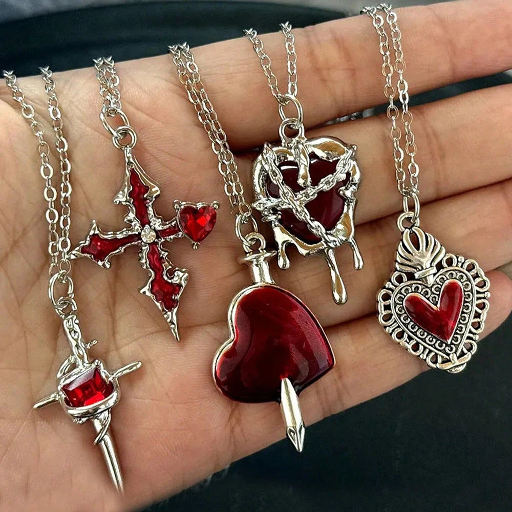 Gothic Set Vintage Punk Heart Snake Butterfly Charm Necklaces