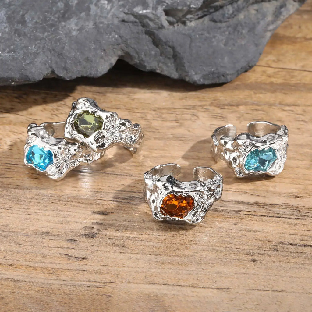 Set 4 Pieces Lava Rings Stacking Colorful Zircon Thick Ring Punk