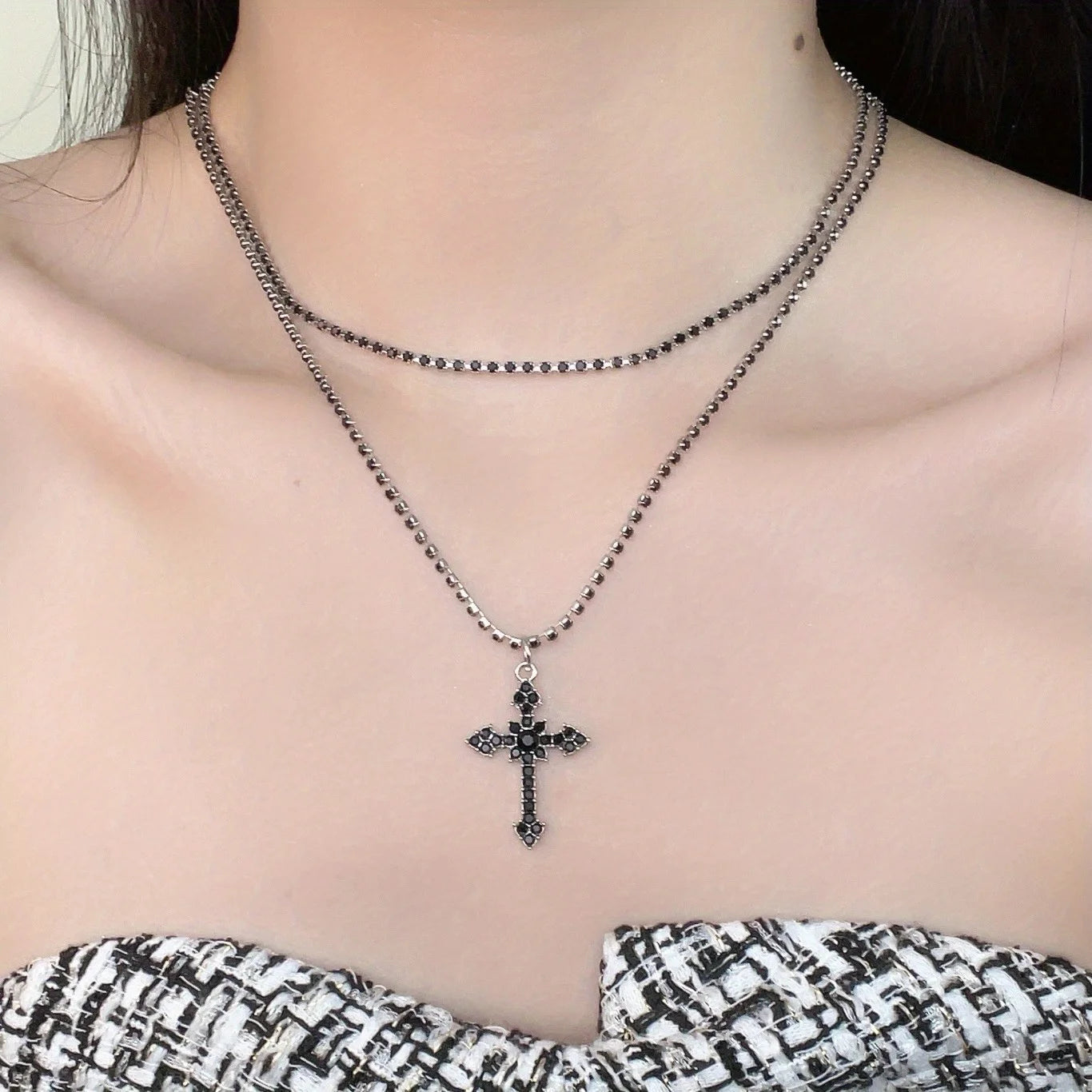 Gothic Vintage Silver Color Cross Pendant Hip-hop Trend  Necklace