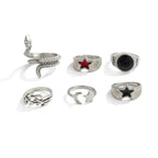 Set 6 Pieces Creative Irregular Snake Stars Open Rings