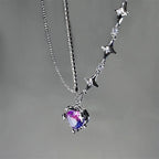 JWER Trendy Bling Moonstone Star Cross Pendant Necklace for Women Punk Hip Hop Star Chain CrystalNecklace Party Y2K Jewelry Gift